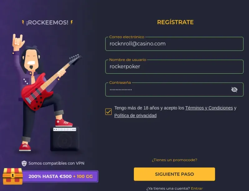 Rolling Slots registro Paso 1 para registrarte en Rolling Slots