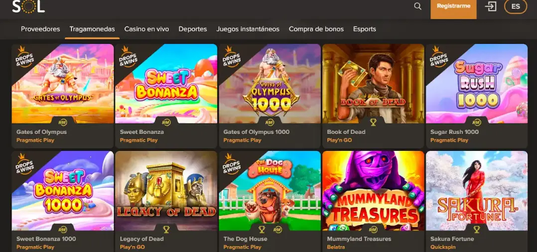 Variedad de juegos en Sol casino ethereum casinos arg sol on